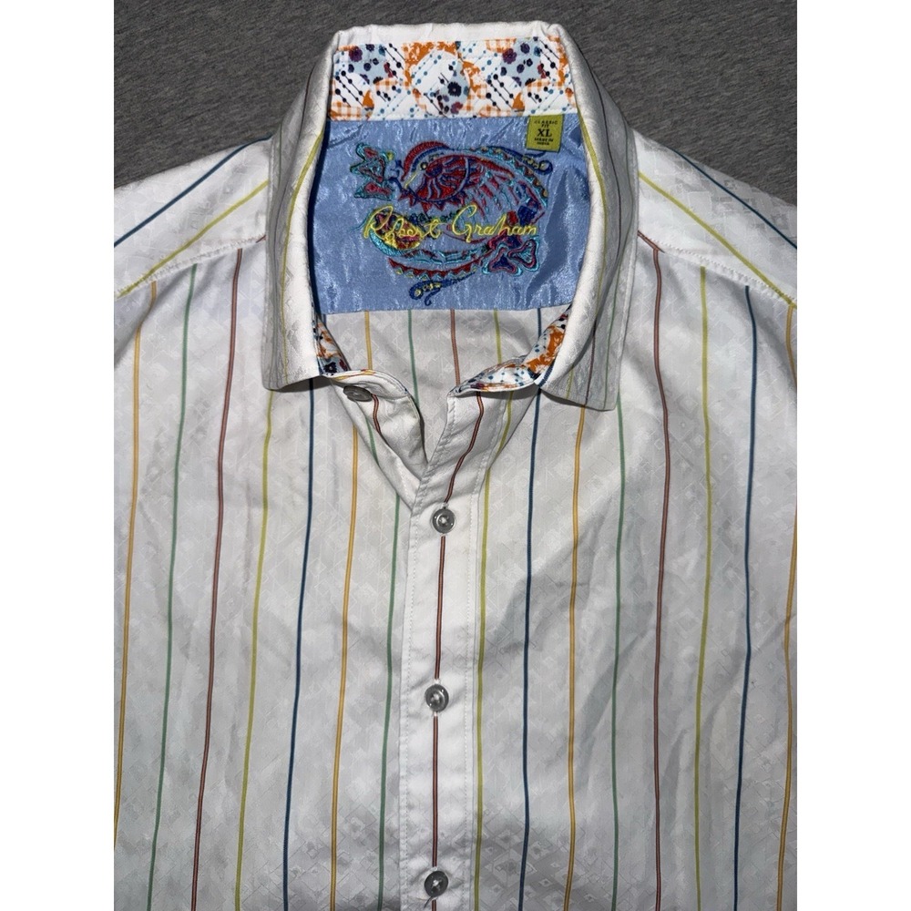 Robert Graham White Multicolored Striped Dress Shirt Contrasting Sleeve Mens XL